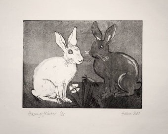 Rabbit, Rabbit, Etching, Rabbit, Hare Etching original.
