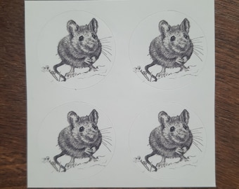 4 Mouse Art Stickers, letter seals of my mini etchings, 4 Mouse Art Stickers mini Etchings