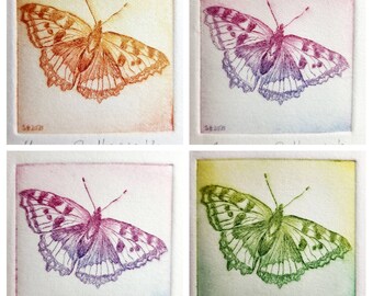 Radierung eines Schmetterlings "Kleiner Fuchs" inklusive Passepartout, Etching of Small Tortoiseshell Butterfly including Passepartout