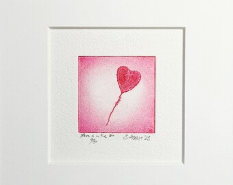 Love is in the Air, Small Etching Ballon Heart with Passepartout, Small Etching Ballon Heart with passepartout/mat.
