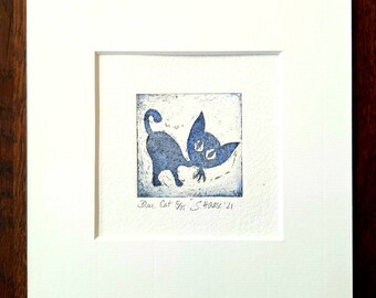 Kätzchen, Katze, Katzenbaby original Radierung Aquatina, original Etching Aquatint Cat Kitten with/mit Passepartout