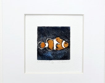 Clownfish, fish, original etching with passepartout, original etching of a clownfish, fish, with passepartout/mat