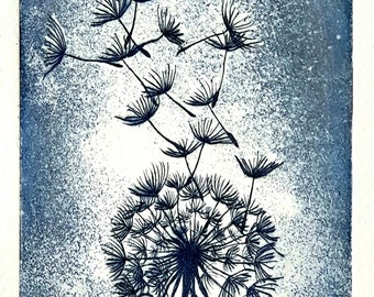 Dandelion Dandelion Flower Drypoint Etching and Aquatint, Dandelion Flower Drypoint Etching and Aquatint
