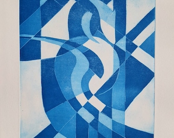 Pferd in blau, große, original Aquatinta Radierung. Horse in blue, large original Etching.