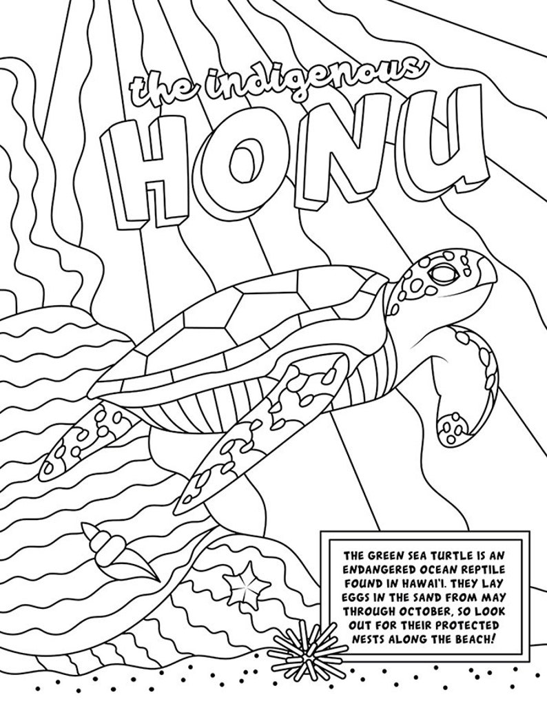 Hawaiian Coloring Book, ʻŌlelo Hawaiʻi, Honu Coloring Page