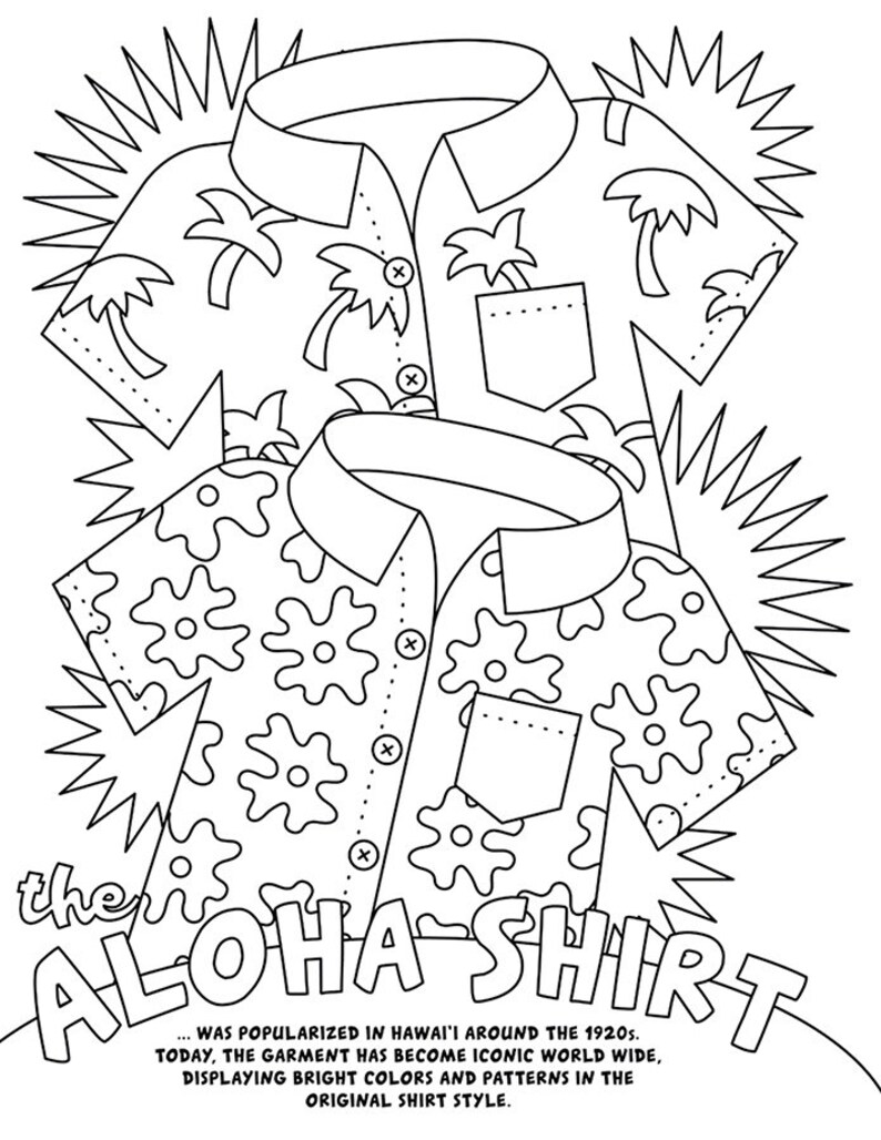 Hawaiian Coloring Book, ʻŌlelo Hawaiʻi, Aloha Shirt Coloring Page