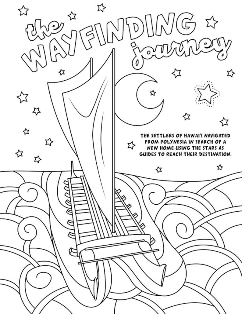 Hawaiian Coloring Book, ʻŌlelo Hawaiʻi, Wayfinding Coloring Page