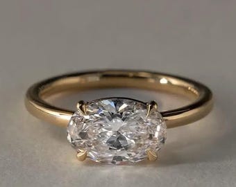 2.0CT East West Oval Cut Moissanite Diamond Ring| 14K Gold Diamond Engagement Ring| Wedding Ring| Anniversary Gift| Christmas Gift| Rings
