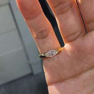 1.0CT East West Marquise Cut Moissanite Diamond Ring| 14K Gold Diamond Engagement Ring| Wedding Ring| Anniversary Gift| Valentine Gift