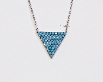 Turquoise Triangle Necklace: 925 Silver Geometric Pendant