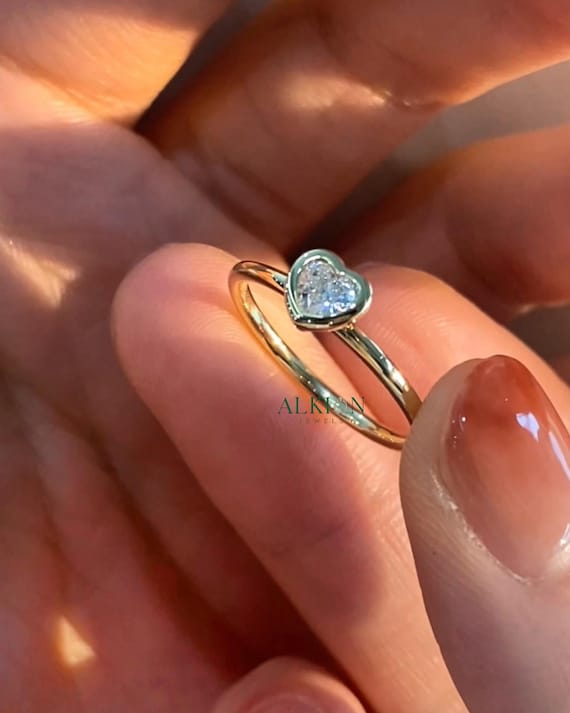 Heart Cut Moissanite Engagement Ring: 14K Gold Bezel Set Promise Ring