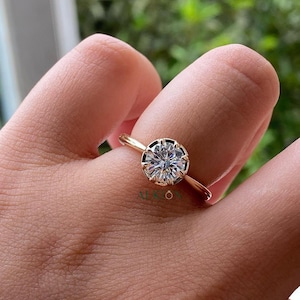 2CT Round lab grown Engagement Ring, Old European Cut OEC Round Button Ring Georgian Cut Down Set, Promise Ring For Women, Anniversary Gift