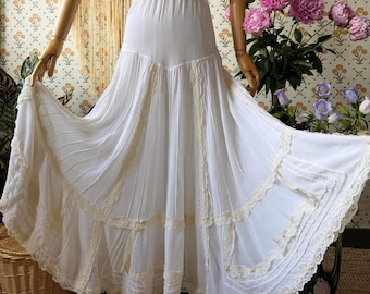 vintage 1970s chiffon full circle lace skirt