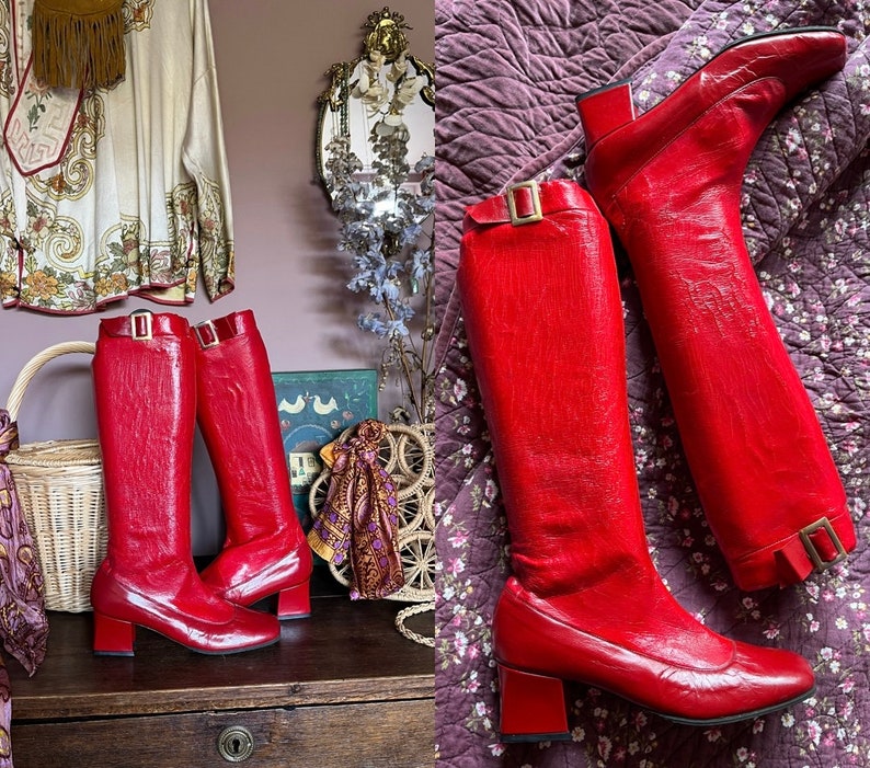 size EU38/39 UNREAL vintage 1960s RED go go boots image 1