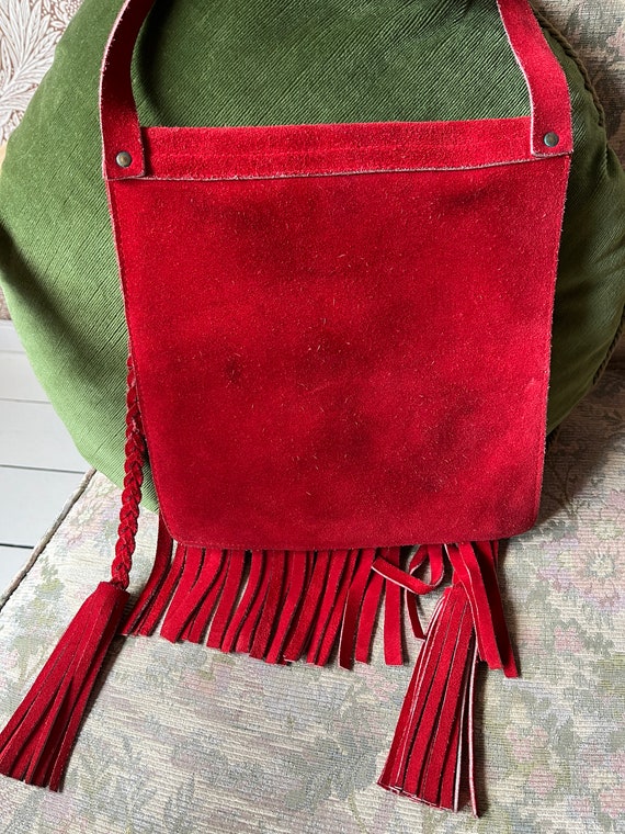gorgeous vintage 1960s red suede fringe tassel bag - image 8