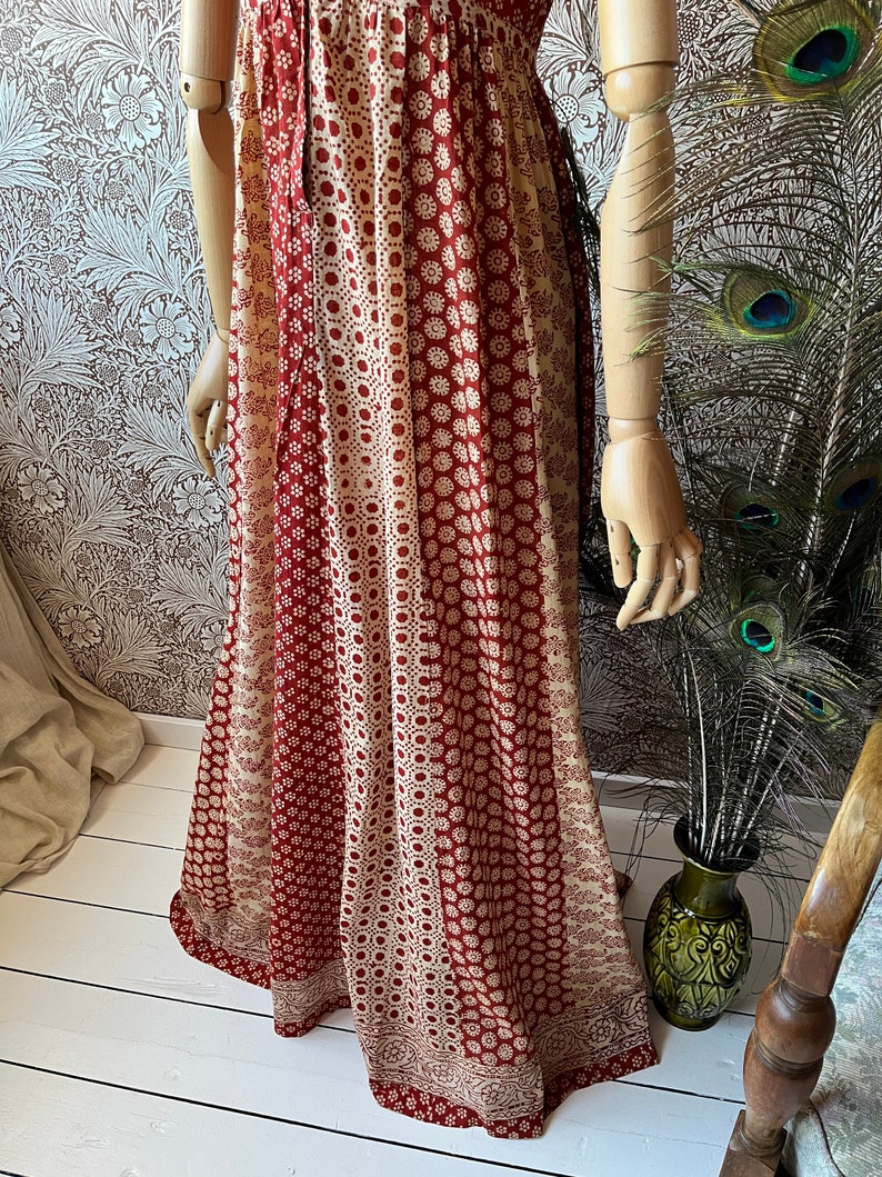 size S gorgeous vintage 1970s indian cotton maxi summer dress afbeelding 6