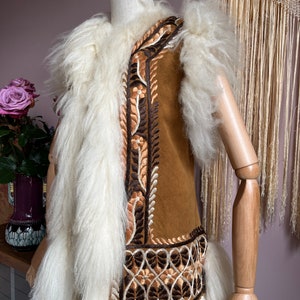 size M RARE and insanely beautiful vintage 1960s shearling embroidered long afghan vest Bild 5