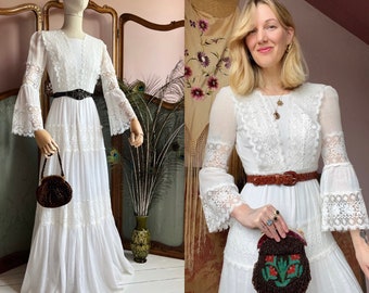 size S magical vintage 1970s bohemian gauze wedding dress
