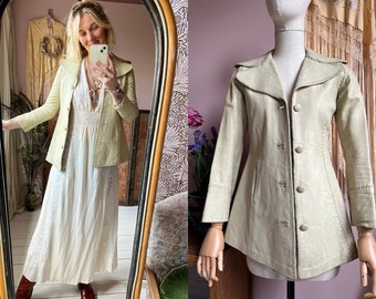 size XS vintage 1970s off white leather jacket with gorgeous braided details