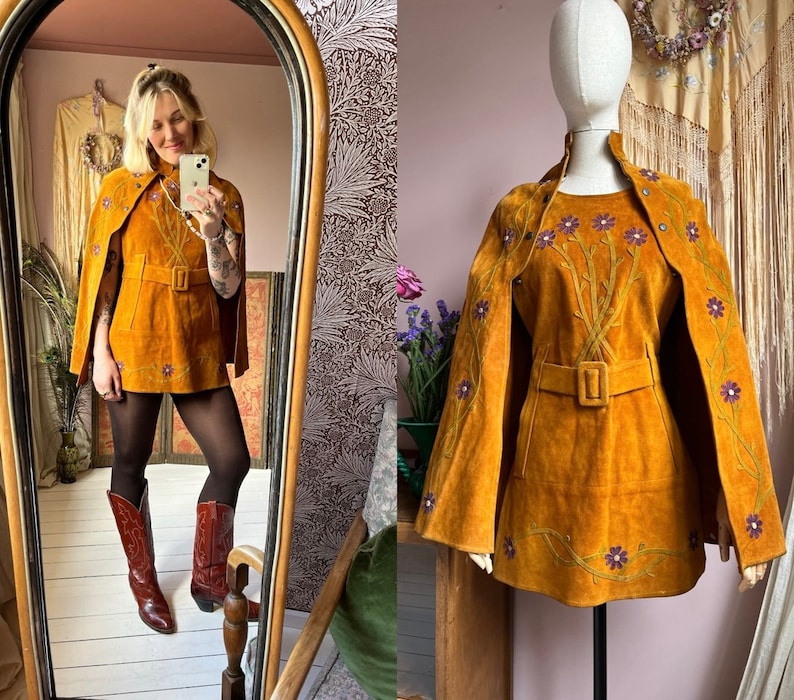 size XS unreal vintage 1960s suede cape and matching apron dress Bild 1