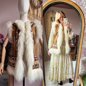 size M RARE and insanely beautiful vintage 1960s shearling embroidered long afghan vest Bild 1