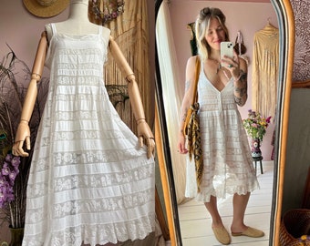 size L antique 1910s Edwardian cotton lace slipdress