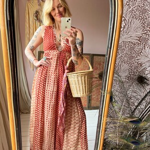 size S gorgeous vintage 1970s indian cotton maxi summer dress afbeelding 2