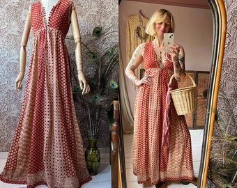 size S gorgeous vintage 1970s indian cotton maxi summer dress