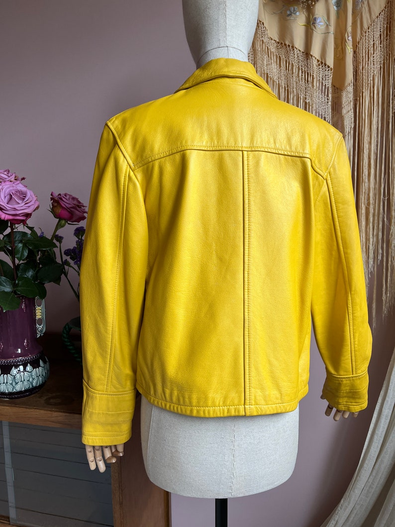 size M vintage 1970s yellow leather jacket afbeelding 7