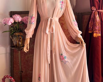 as is XS/S antique 1940s chiffon silk dressing gown