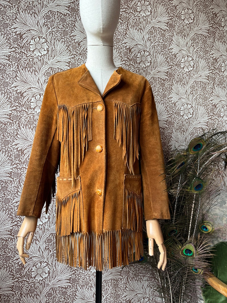 size S/M DIVINE vintage 1960s suede fringe jacket Bild 3