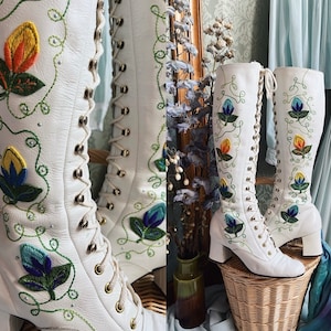 size EU36 RARE vintage 1960s white leather embroidered GOGO boots - penny lane