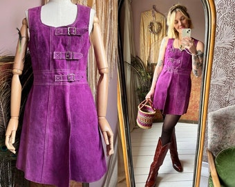 size S/M vintage 1960s purple suede mini dress