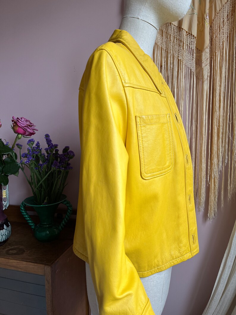 size M vintage 1970s yellow leather jacket afbeelding 6