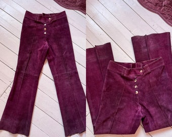 size S INSANE rare vintage raspberry pink vintage 1960s suede bell bottoms