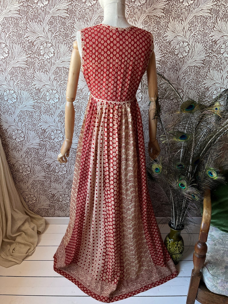 size S gorgeous vintage 1970s indian cotton maxi summer dress afbeelding 9