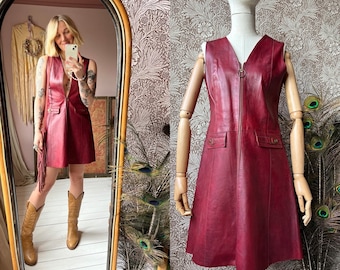 size S/M vintage 1970s red leather mini dress