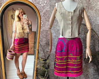 size M/L vintage 1960s embroidered indian mini skirt