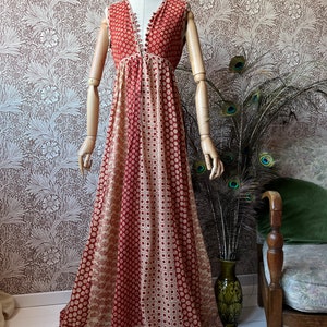 size S gorgeous vintage 1970s indian cotton maxi summer dress afbeelding 3