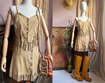 size S UNREAL vintage 1960s suede fringe set - skirt and top