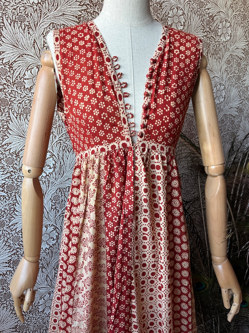 size S gorgeous vintage 1970s indian cotton maxi summer dress afbeelding 4