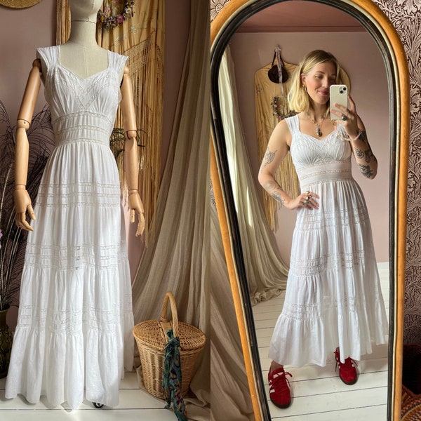 size S/M vintage 1930s/1940s does 1910s Edwardian lace and cotton dress