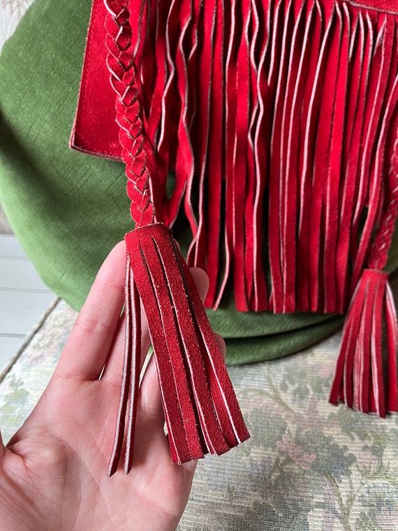 gorgeous vintage 1960s red suede fringe tassel bag - image 5