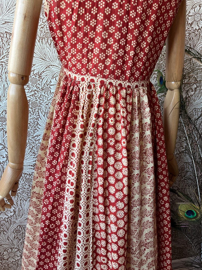 size S gorgeous vintage 1970s indian cotton maxi summer dress afbeelding 8