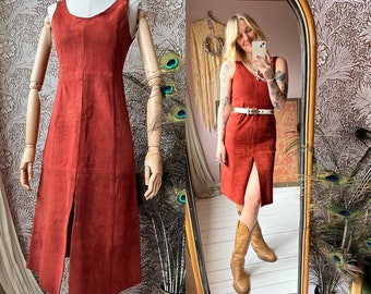 size XS gorgeous vintage 1970s terra cotta suede leather dress