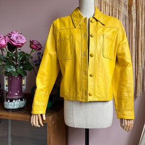 size M vintage 1970s yellow leather jacket afbeelding 3