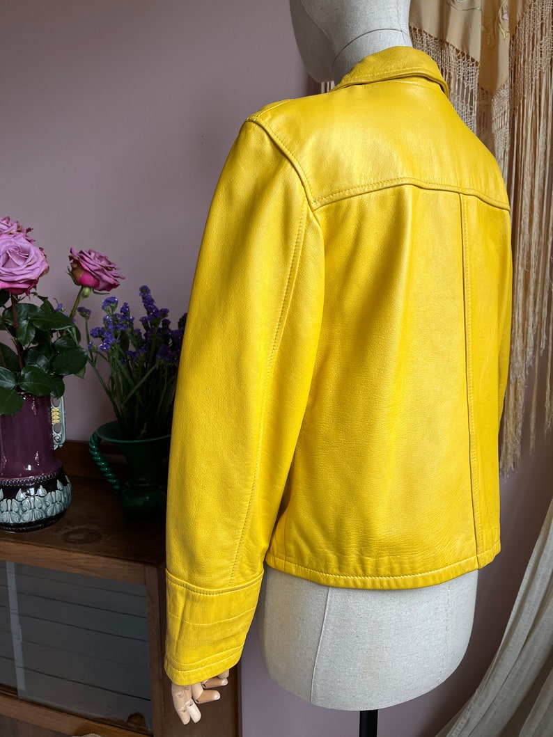 size M vintage 1970s yellow leather jacket afbeelding 8