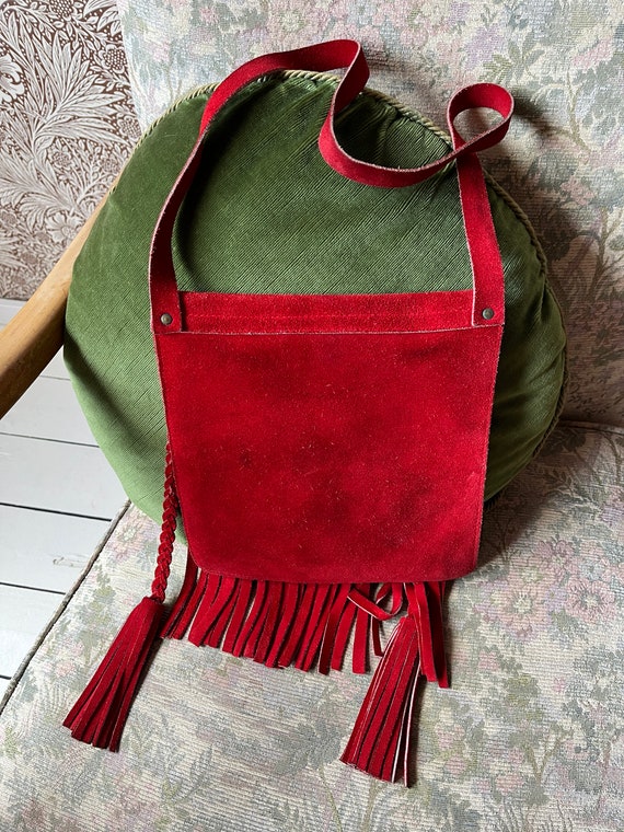 gorgeous vintage 1960s red suede fringe tassel bag - image 7