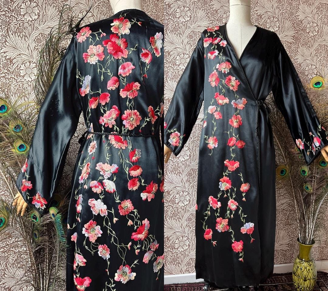 Antique 1920s Silk Embroidered Kimono Dress Etsy Canada