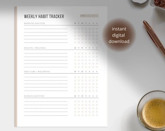 Weekly Habit Tracker, Printable Template, Downloadable Weekly Tracker